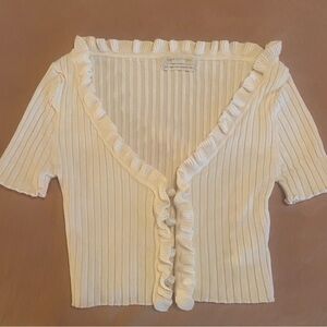 Urban Outfitters Cream Ruffle Button Crop Top